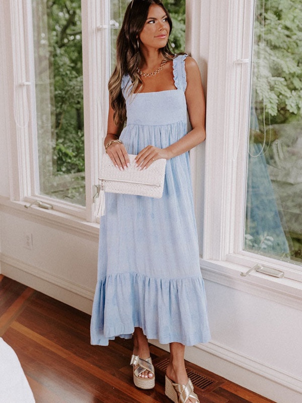 Impressions Light Blue Cotton Maxi Dress | Size Large | Never Worn